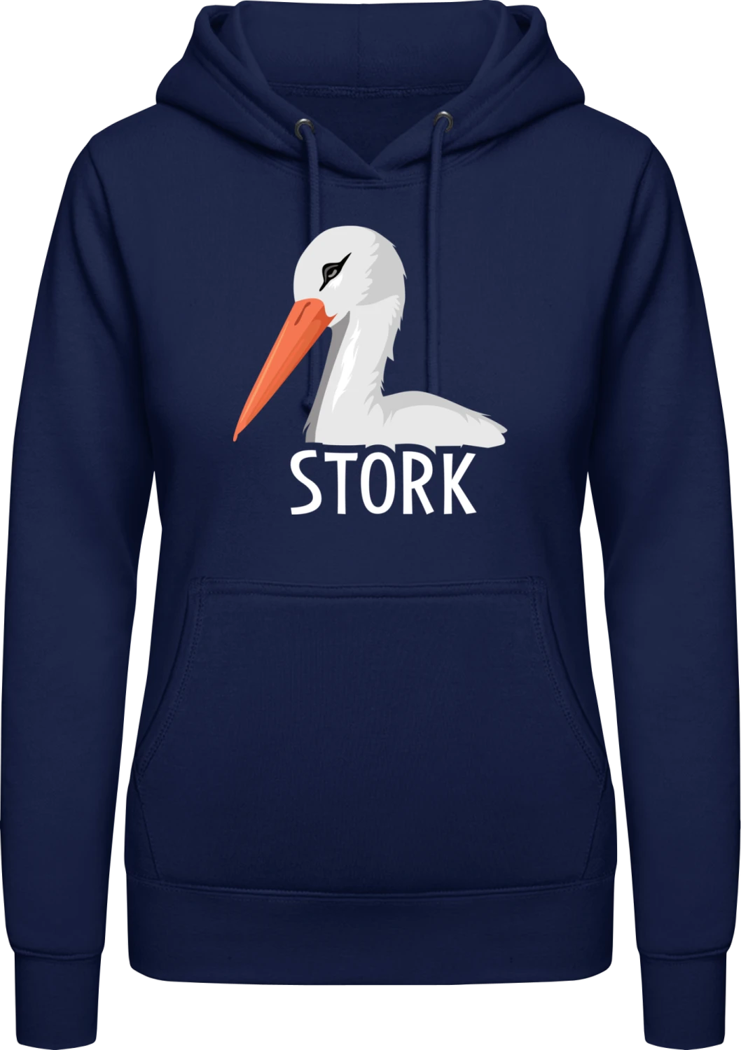 Stork Illustration - Oxford navy AWDis ladies hoodie - Front