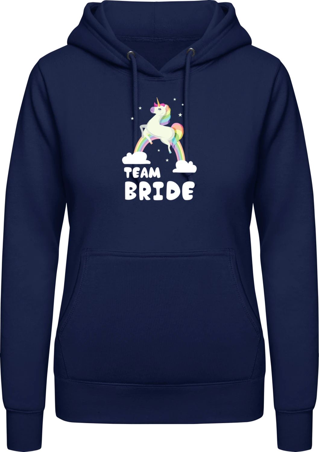 Team Bride Unicorn - Oxford navy AWDis ladies hoodie - Front