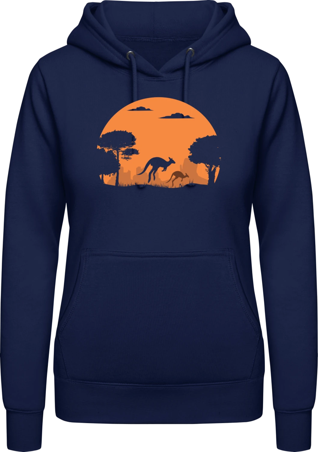 Kangaroos In The Desert  - Oxford navy AWDis ladies hoodie - Front