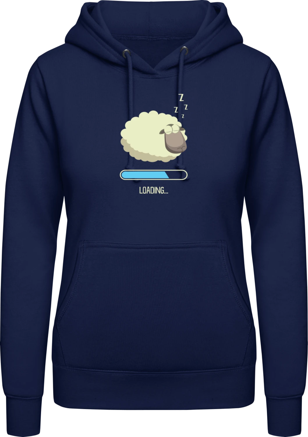 Sleep Loading - Oxford navy AWDis ladies hoodie - Front