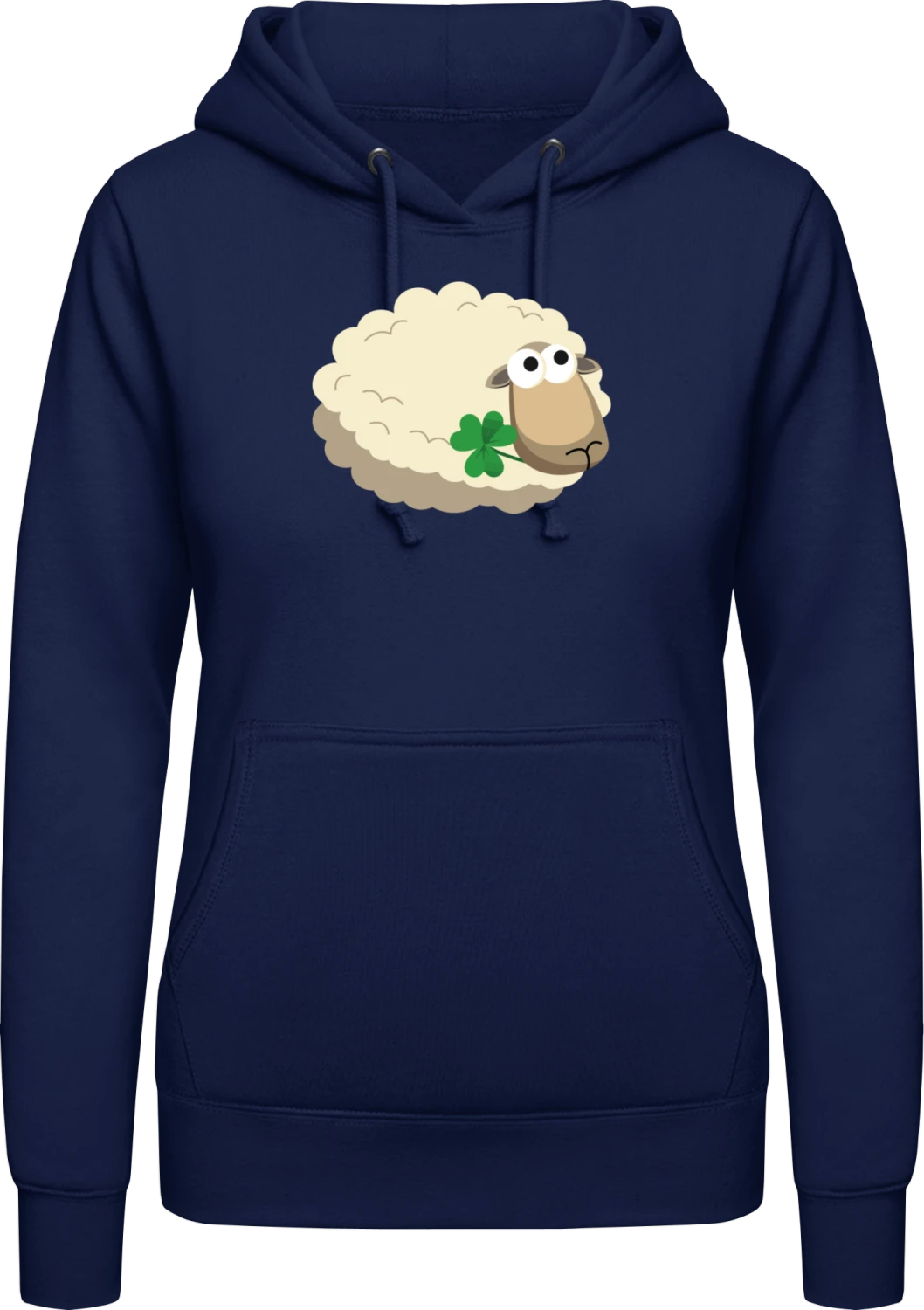 Lucky Sheep - Oxford navy AWDis ladies hoodie - Front