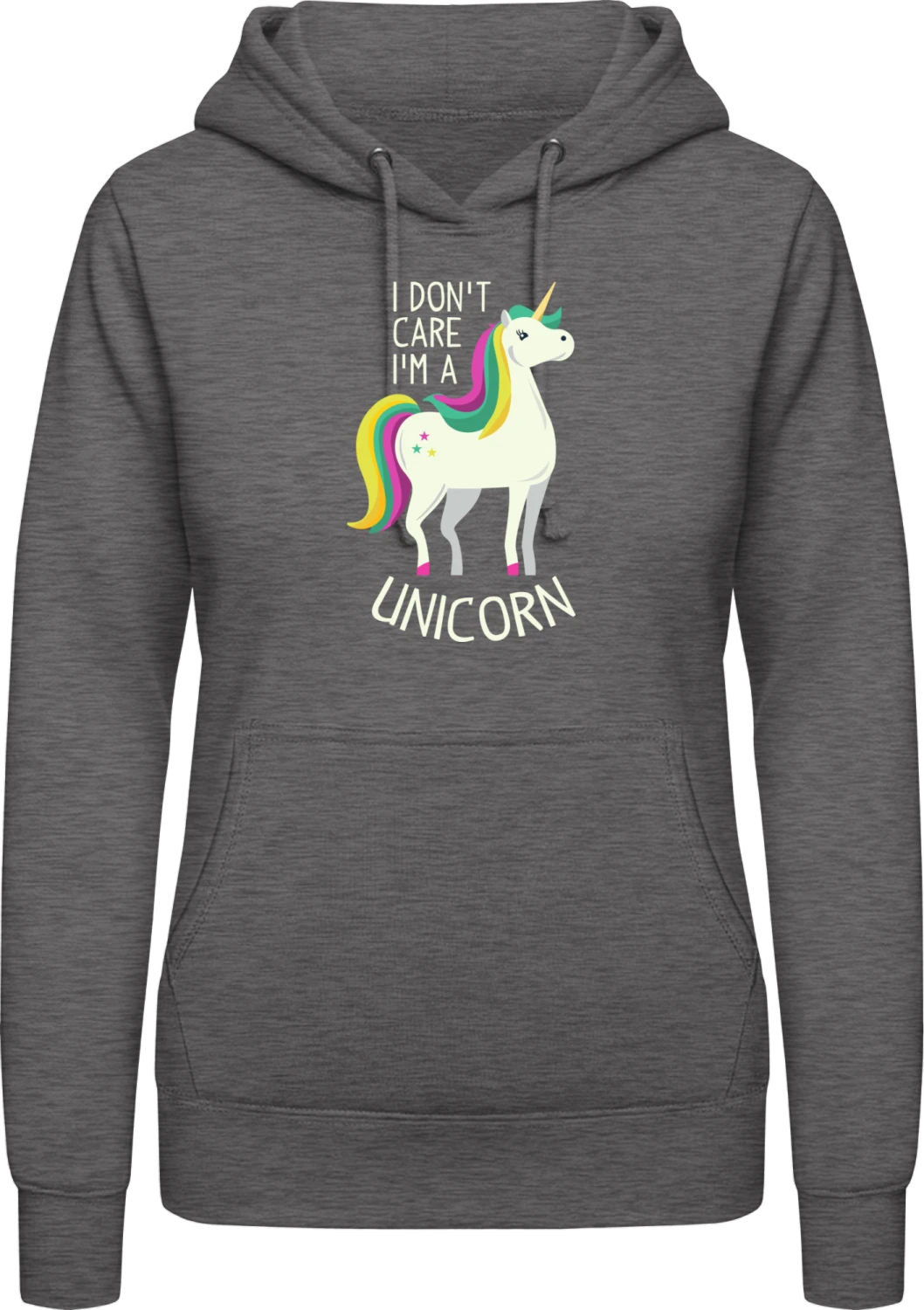 I don't care I'm a unicorn - Charcoal AWDis ladies hoodie - Front