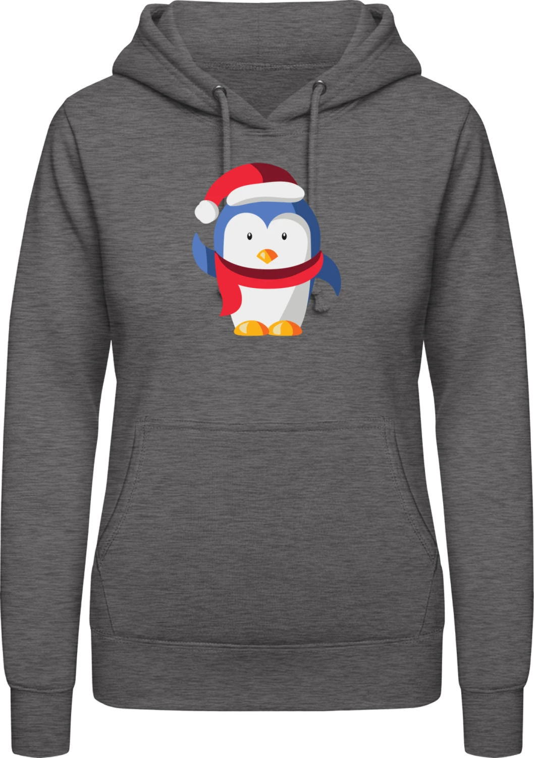 Christmas Penguin - Charcoal AWDis ladies hoodie - Front