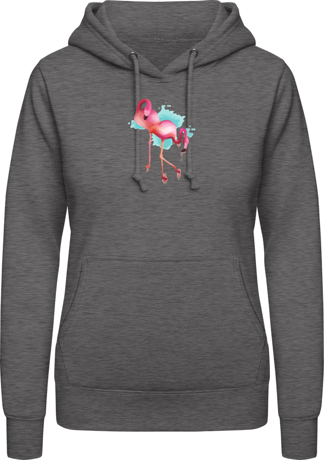 Flamingo Watercolor - Charcoal AWDis ladies hoodie - Front