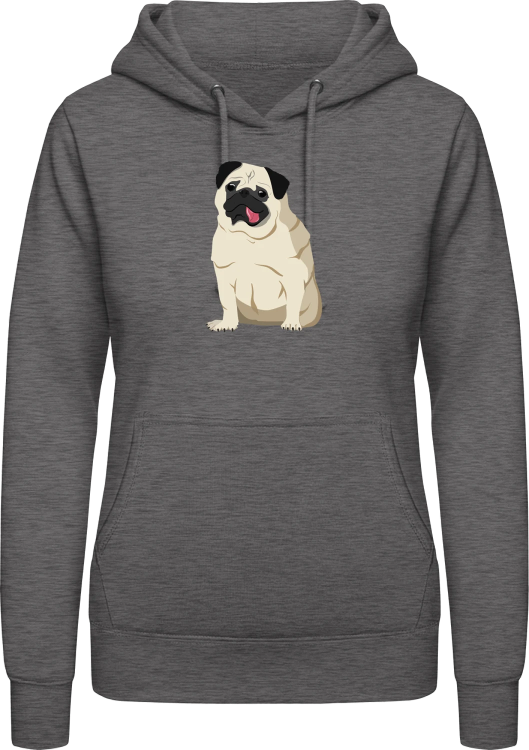 Pug Dog Illustration  - Charcoal AWDis ladies hoodie - Front