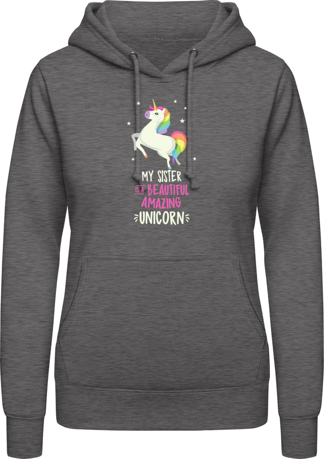 My Sister Is A Unicorn - Charcoal AWDis ladies hoodie - Front