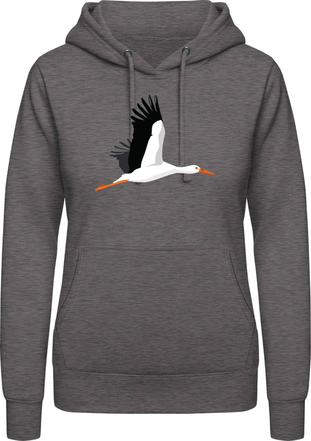 Stork Flying - Charcoal AWDis ladies hoodie - Front