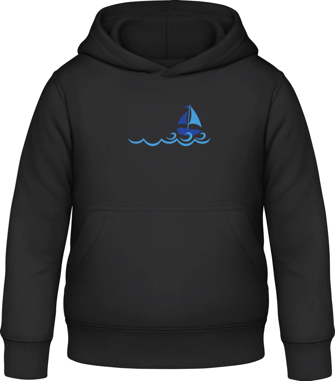 Sailboat On Waves - Black Awdis Hoodie Kids - Front