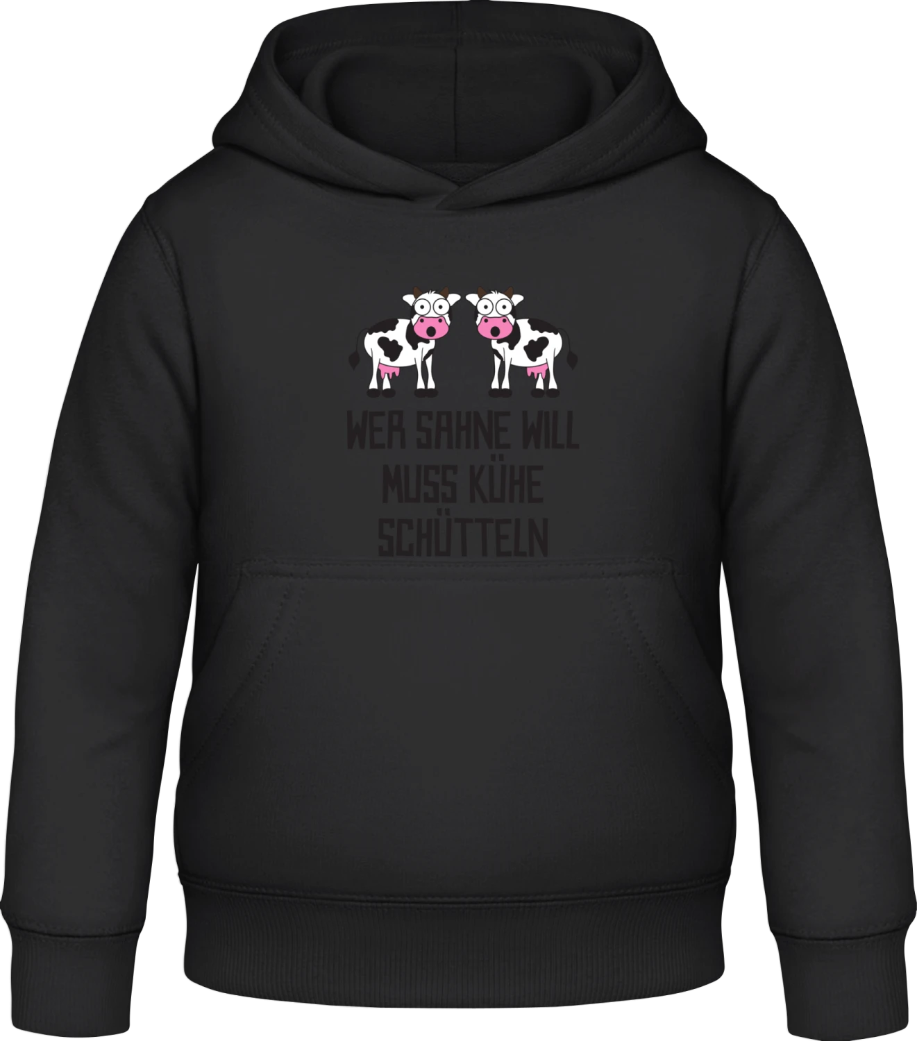 Wer Sahne will muss Kühe schütteln - Black Awdis Hoodie Kids - Front