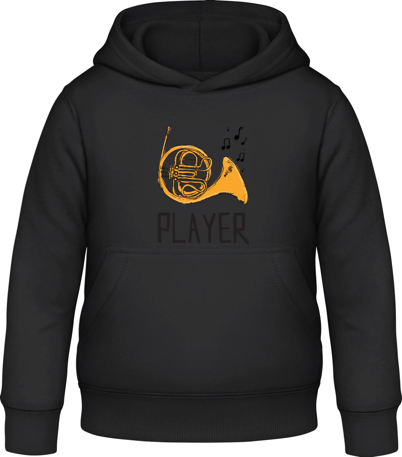 French Horn Player Illustration - Black Awdis Hoodie Kids - Front