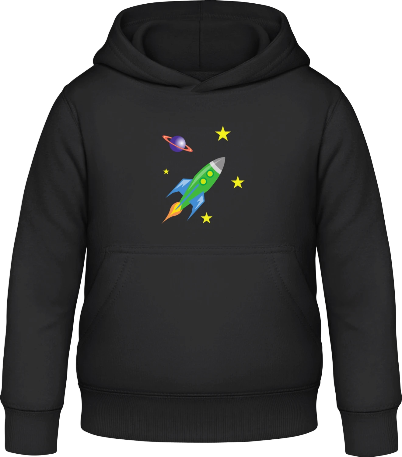 Rocket In Space Illustration - Black Awdis Hoodie Kids - Front