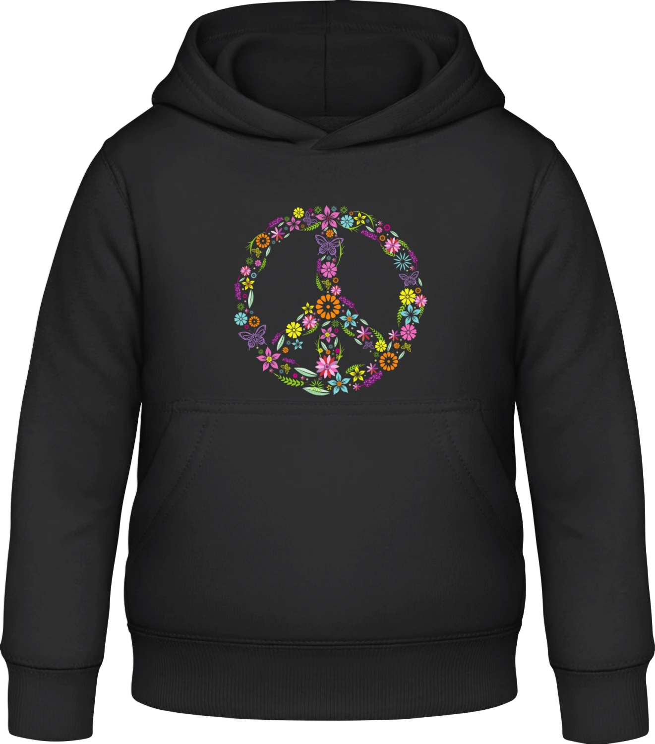 Peace Sign with Flowers - Black Awdis Hoodie Kids - Front