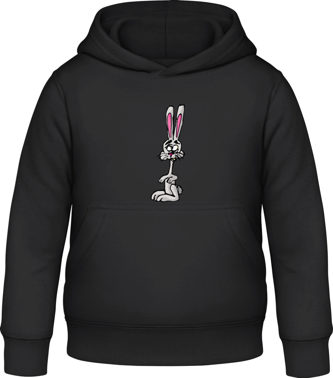 Grey Bunny Illustration - Black Awdis Hoodie Kids - Front