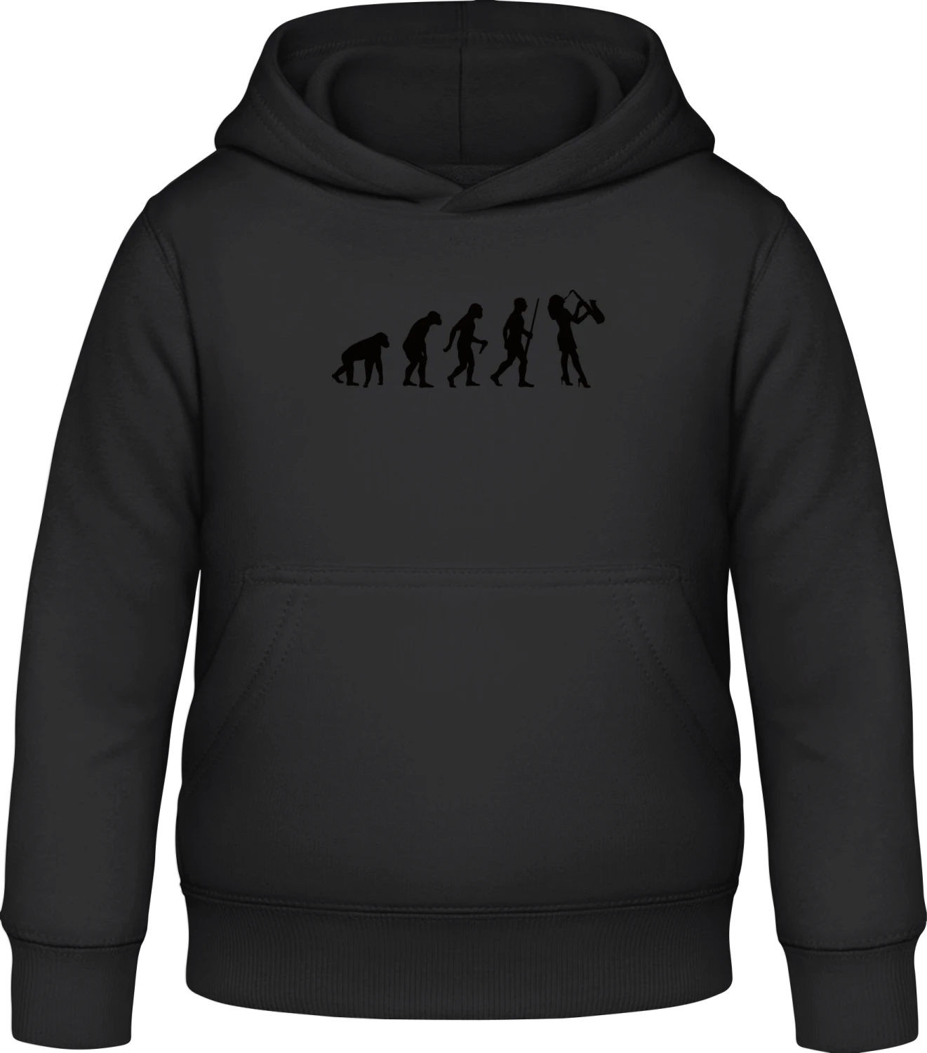 Female Saxophon Player Evolution - Black Awdis Hoodie Kids - Front