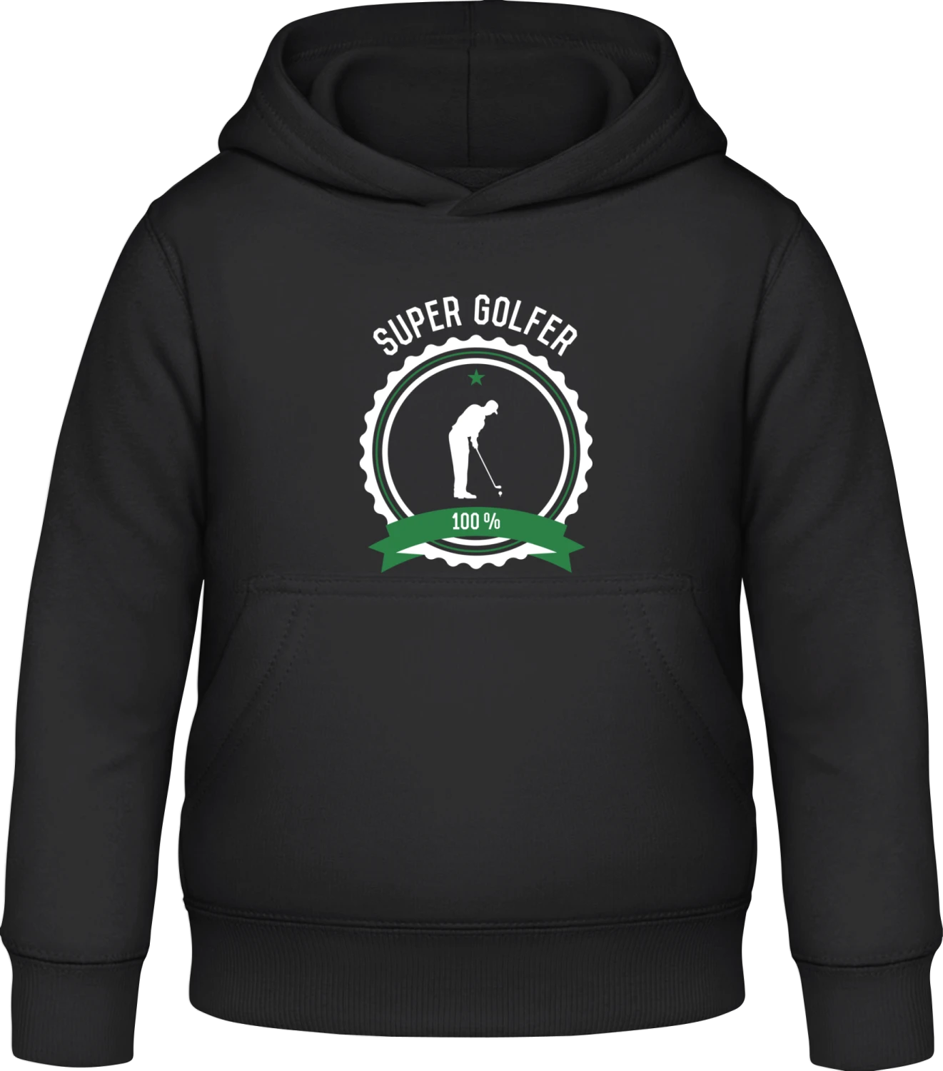 Super Golfer - Black Awdis Hoodie Kids - Front