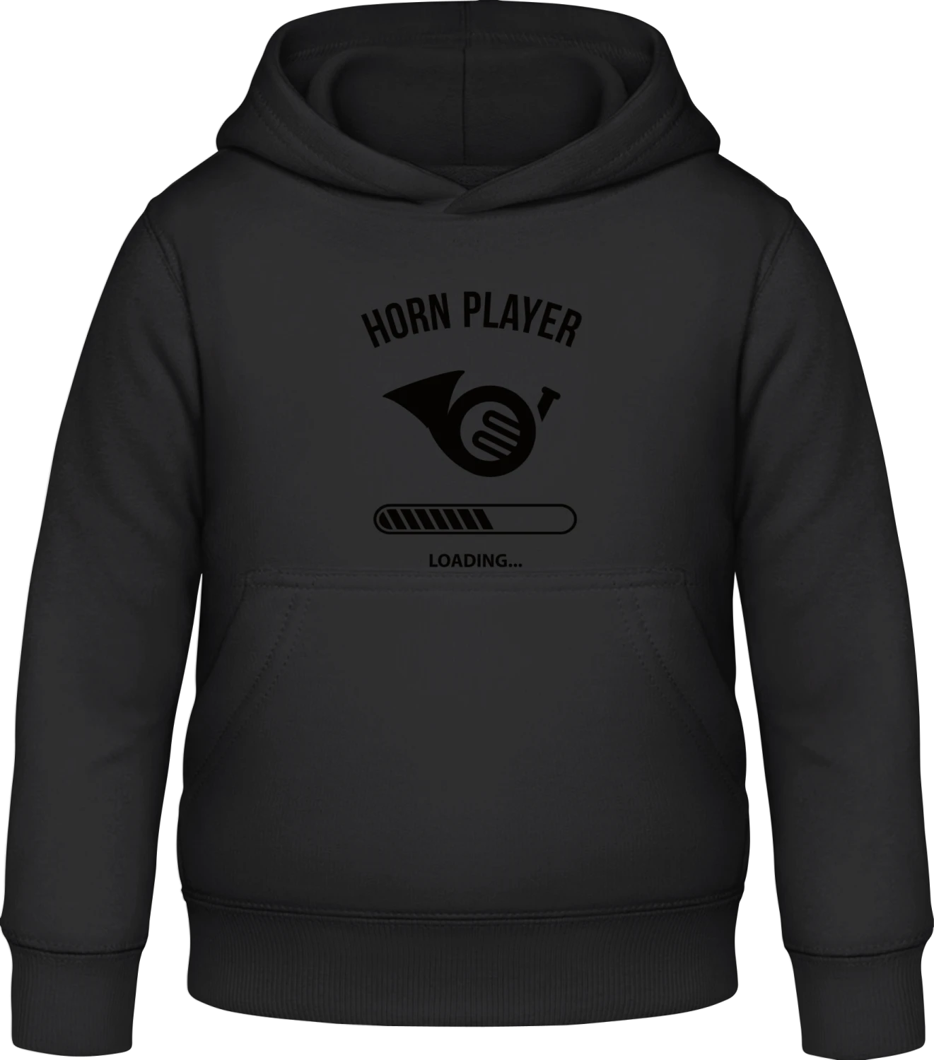 Horn Player Loading - Black Awdis Hoodie Kids - Front