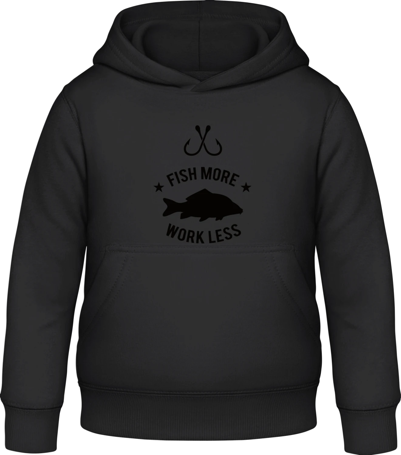 Fish More Work Less - Black Awdis Hoodie Kids - Front