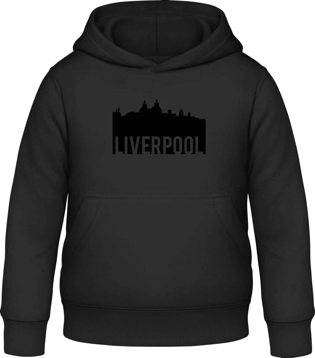 Liverpool City Skyline - Black Awdis Hoodie Kids - Front