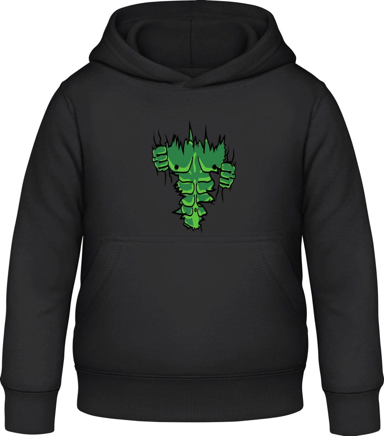 Green Superhero Muscles - Black Awdis Hoodie Kids - Front