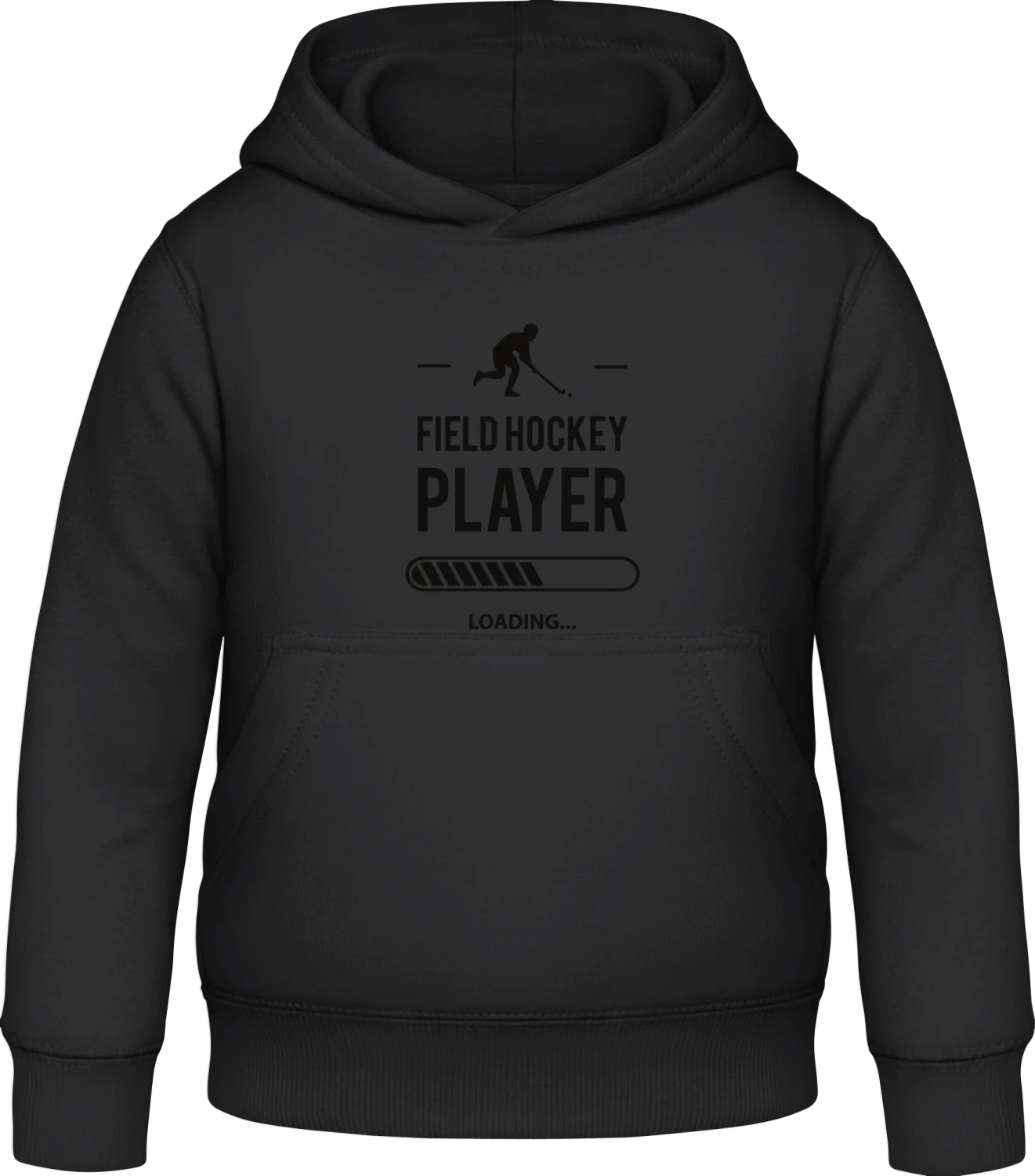 Field Hockey Player Loading - Black Awdis Hoodie Kids - Front