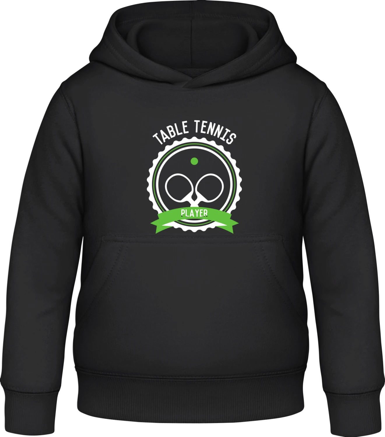 Table Tennis Player Crest - Black Awdis Hoodie Kids - Front