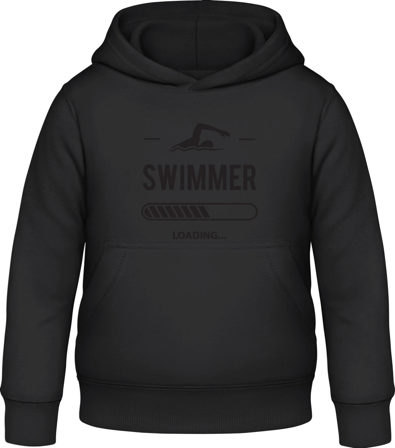 Swimmer Loading - Black Awdis Hoodie Kids - Front