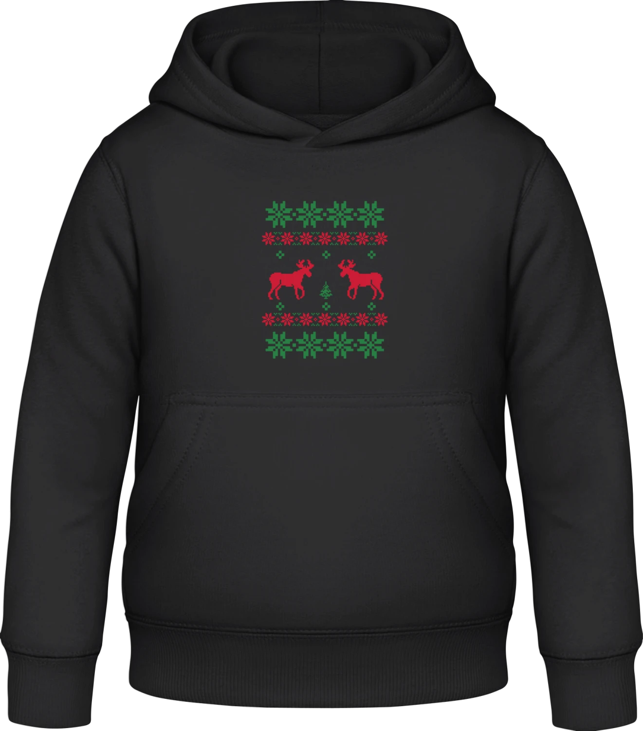 Winter Pattern Deer - Black Awdis Hoodie Kids - Front