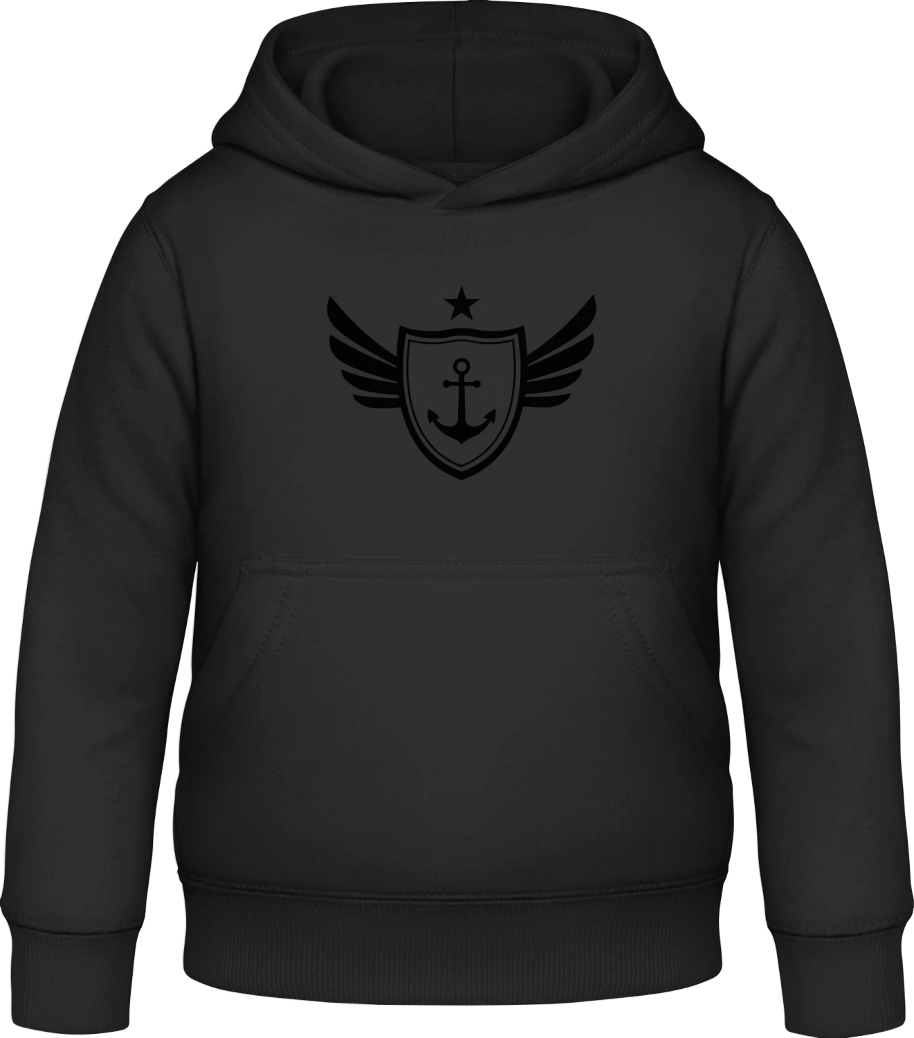 Anchor Winged Star - Black Awdis Hoodie Kids - Front