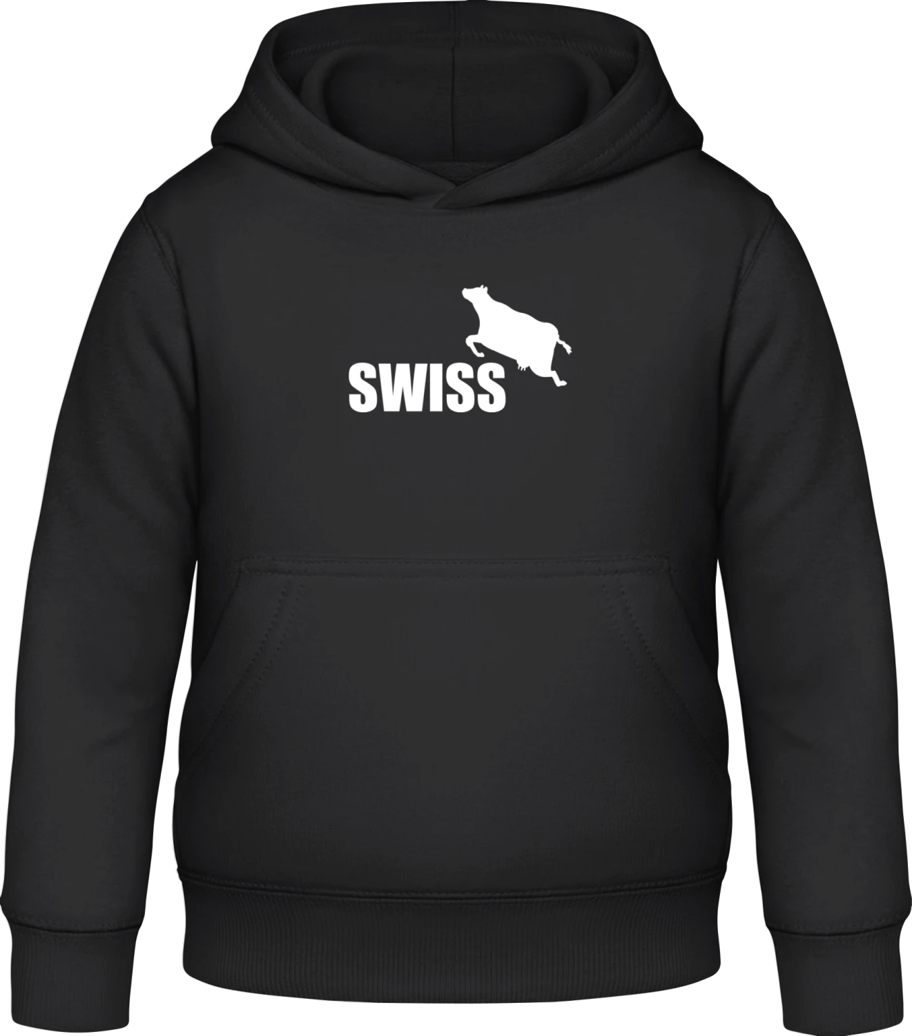 Swiss Cow - Black Awdis Hoodie Kids - Front