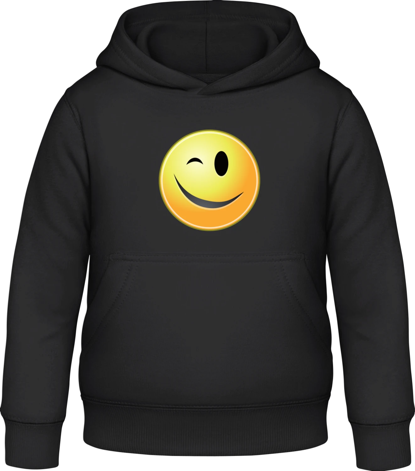 Wink Smiley - Black Awdis Hoodie Kids - Front