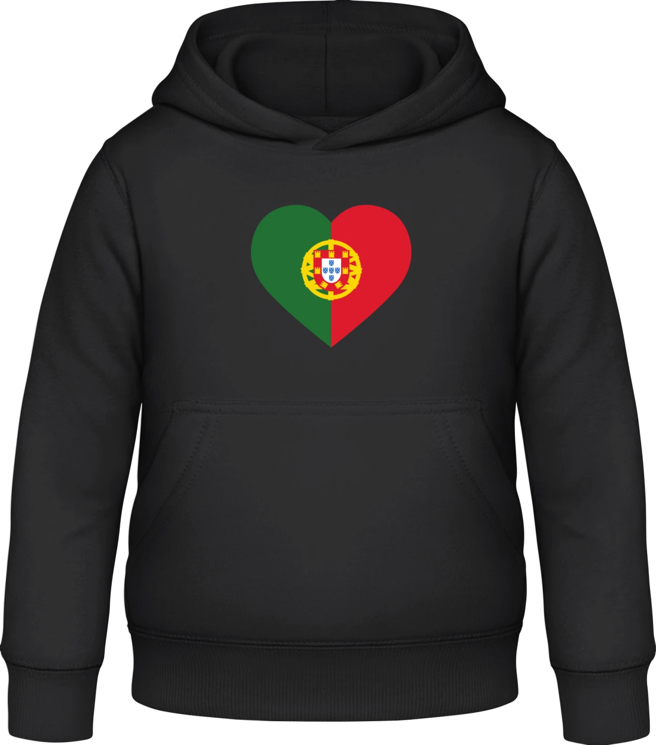 Portugal Heart Flag Crest - Black Awdis Hoodie Kids - Front