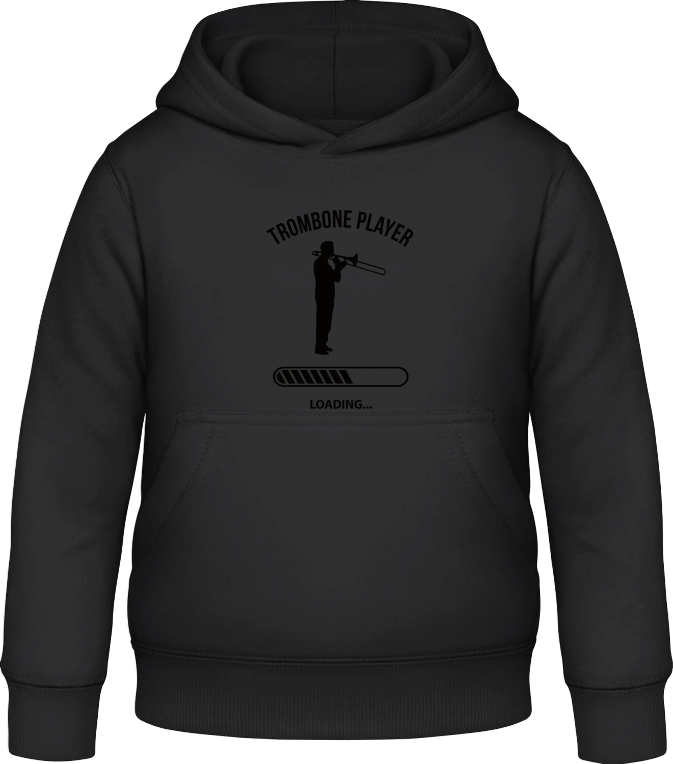 Trombone Player Loading - Black Awdis Hoodie Kids - Front