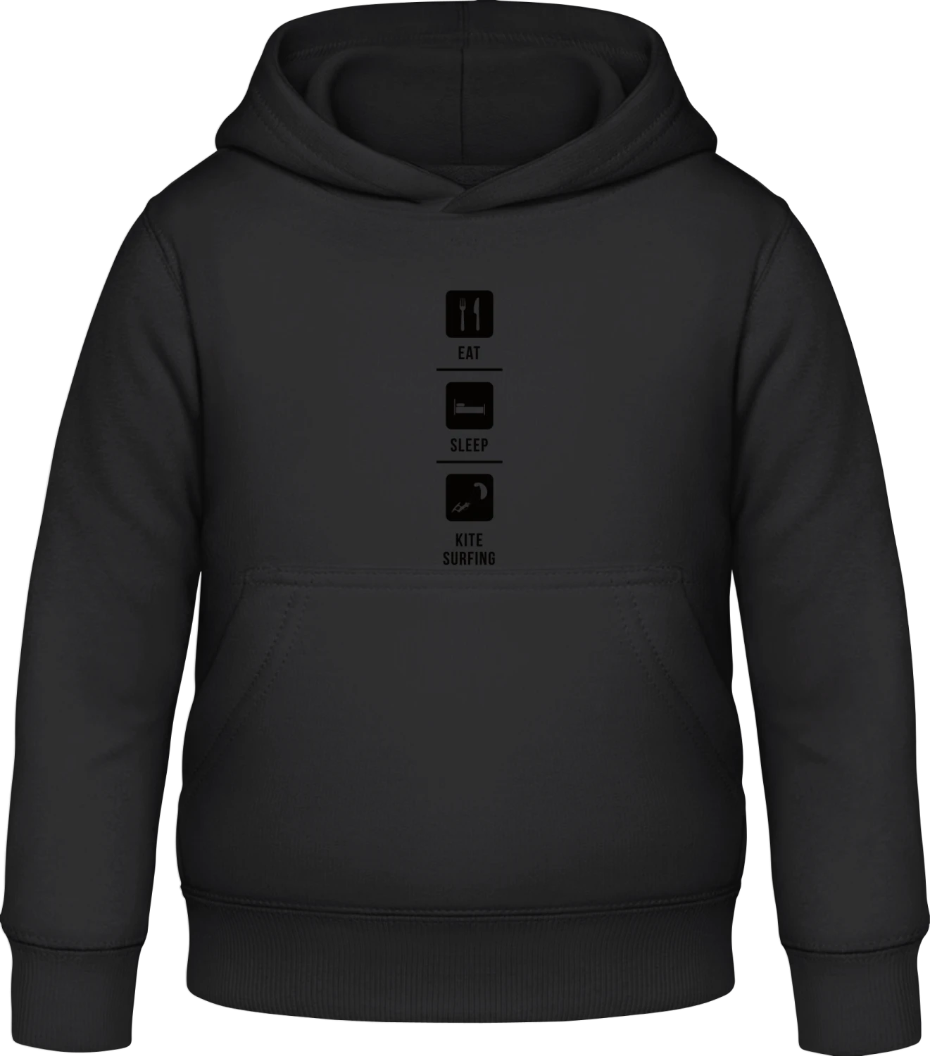 Eat Sleep Kitesurfing - Black Awdis Hoodie Kids - Front