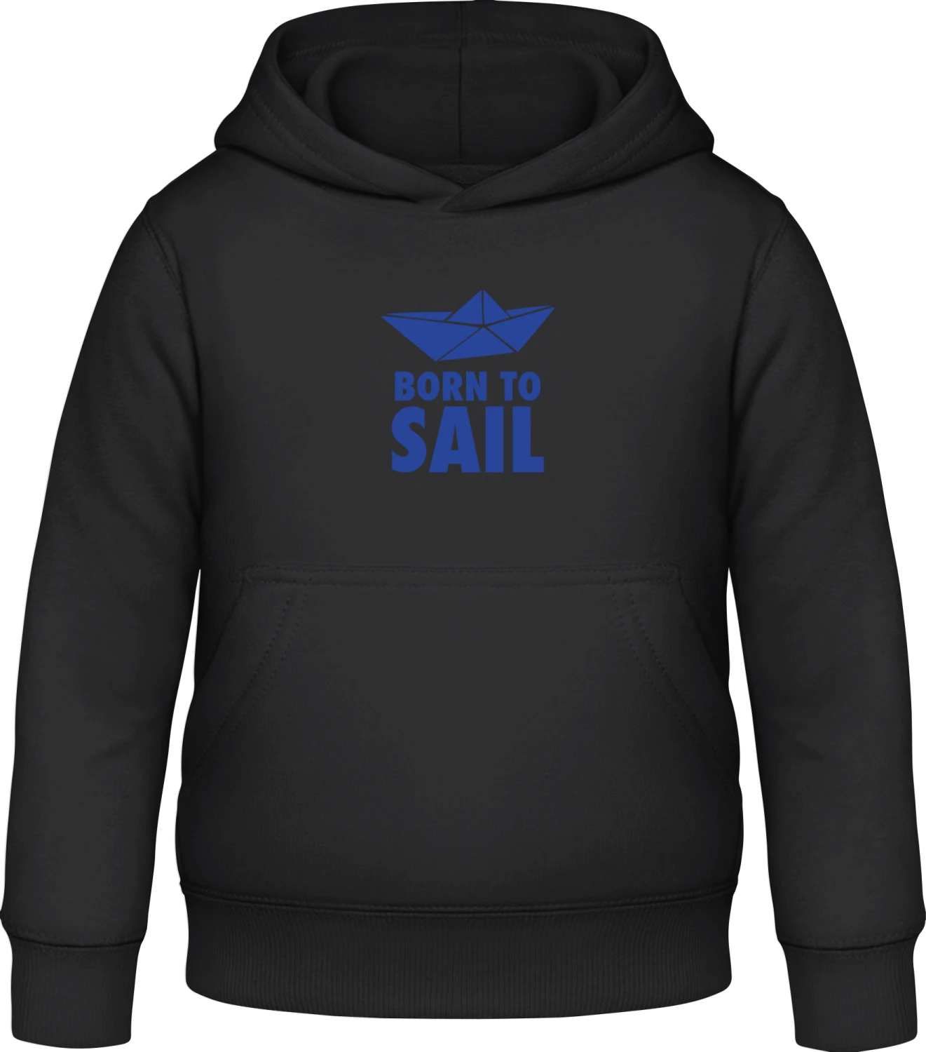 Born To Sail Paper Boat - Black Awdis Hoodie Kids - Front