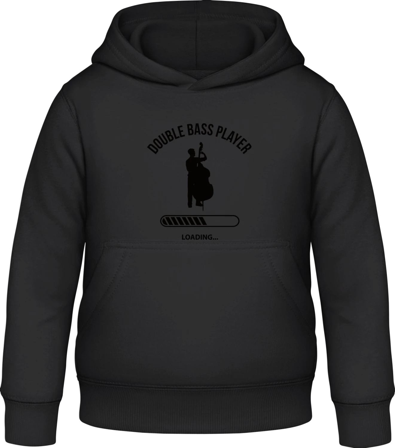 Double Bass Player Loading - Black Awdis Hoodie Kids - Front