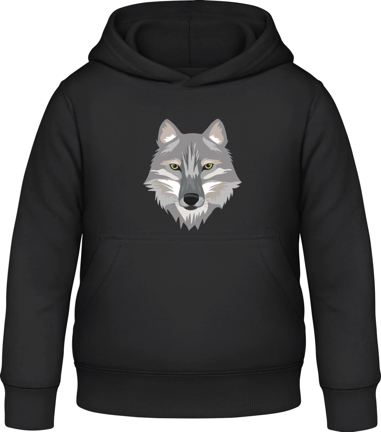 Wolf Face - Black Awdis Hoodie Kids - Front