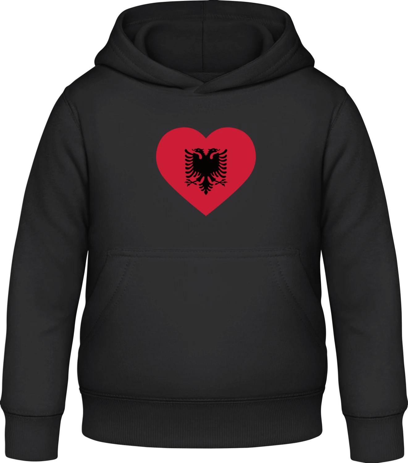 Albanian Heart Flag - Black Awdis Hoodie Kids - Front