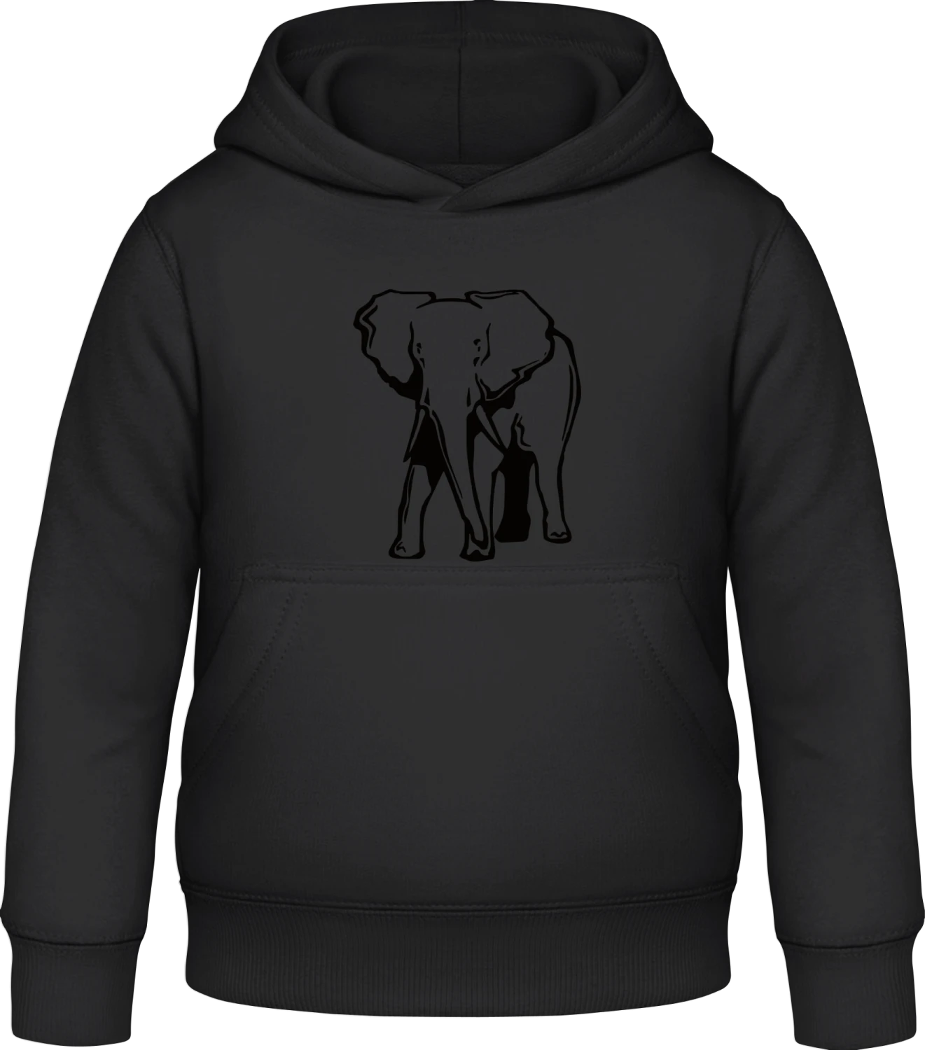 Elephant Outline - Black Awdis Hoodie Kids - Front