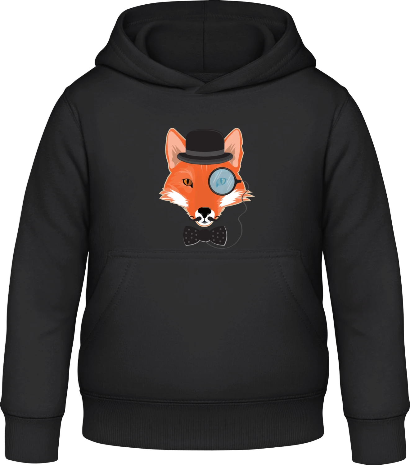 Hipster Fox - Black Awdis Hoodie Kids - Front