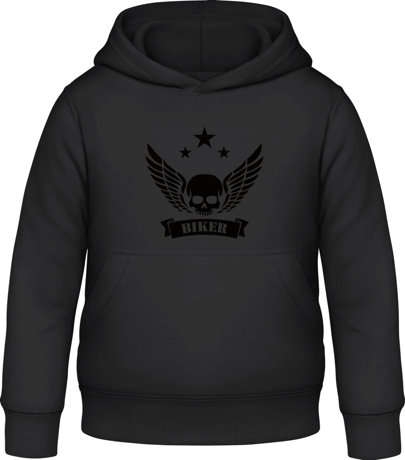 Biker Skull Winged - Black Awdis Hoodie Kids - Front