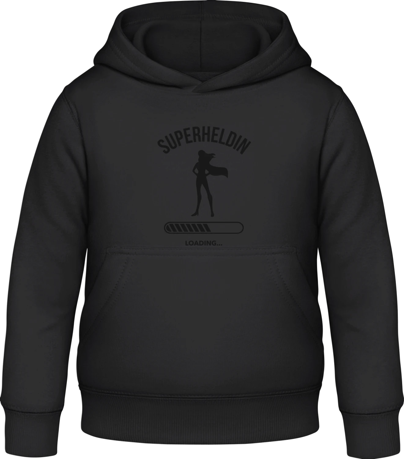 Superheldin Loading Silhouette - Black Awdis Hoodie Kids - Front