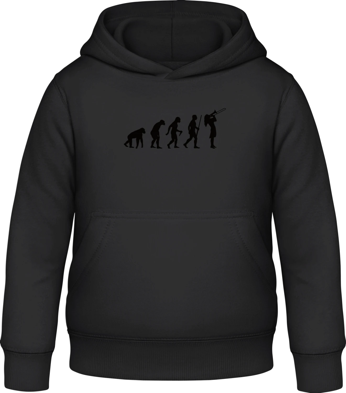 Female Trombone Player Evolution - Black Awdis Hoodie Kids - Front