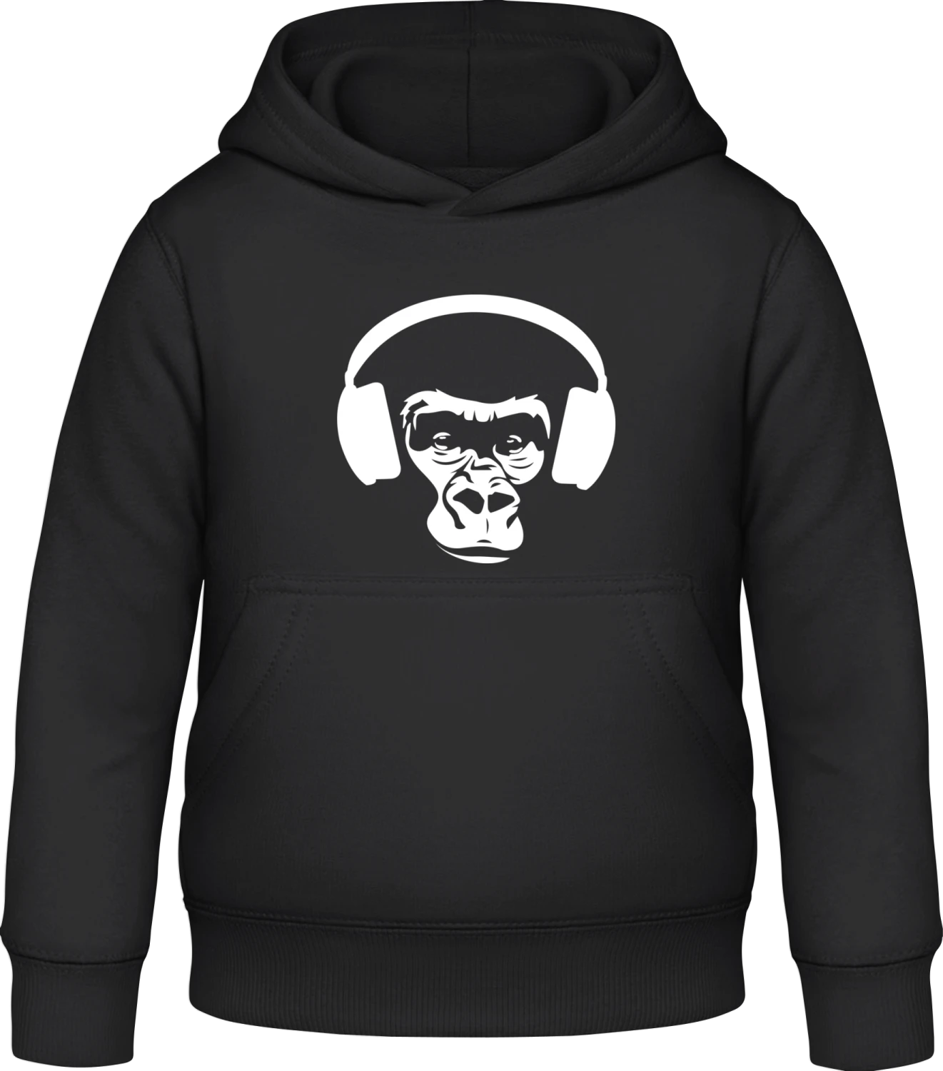 Ape With Headphones - Black Awdis Hoodie Kids - Front