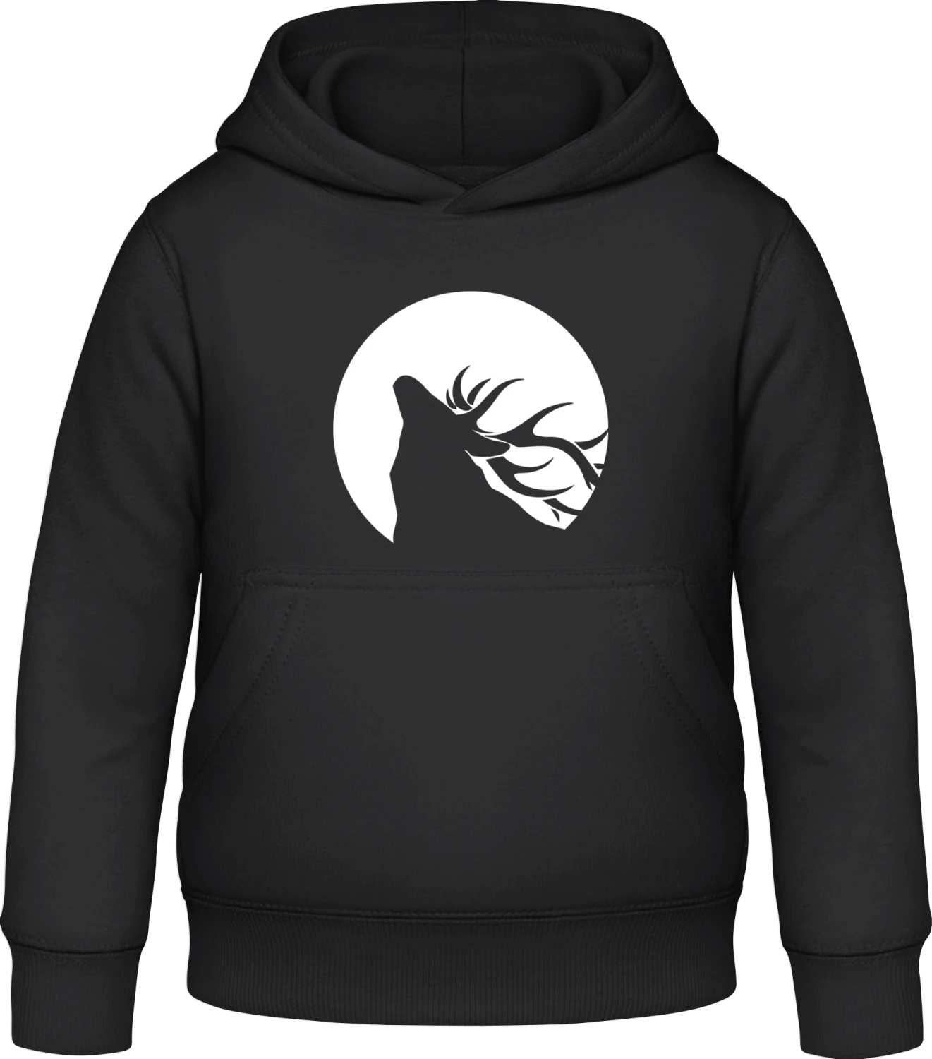 Deer with Moon - Black Awdis Hoodie Kids - Front