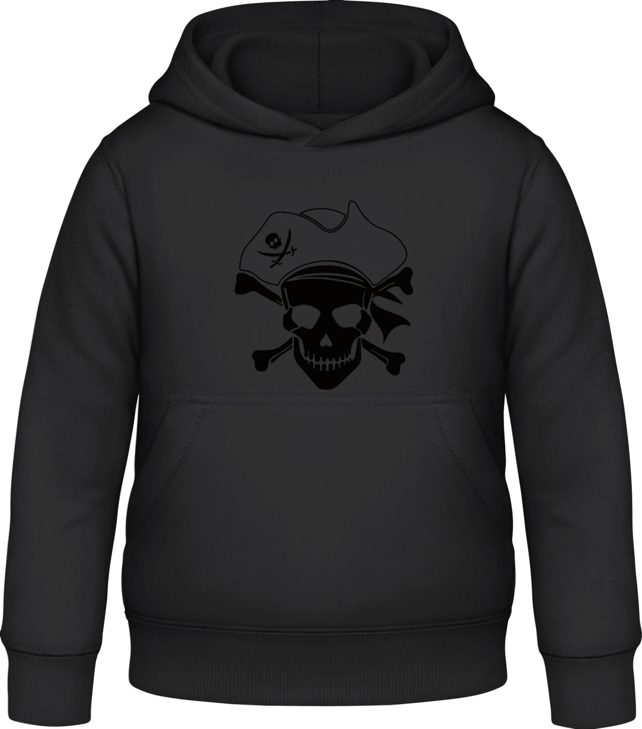 Pirate Skull With Hat - Black Awdis Hoodie Kids - Front