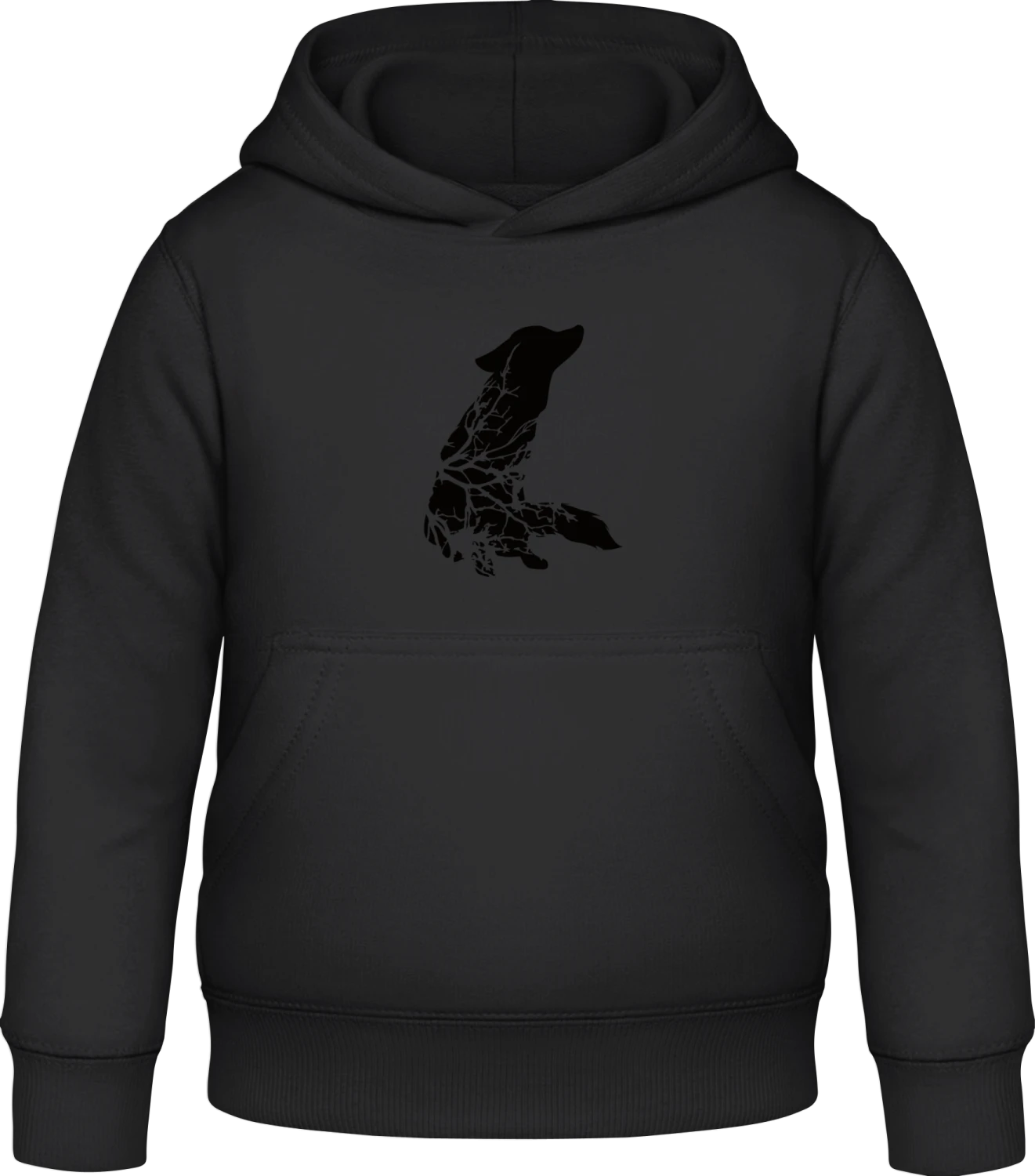 Fox With Branch - Black Awdis Hoodie Kids - Front