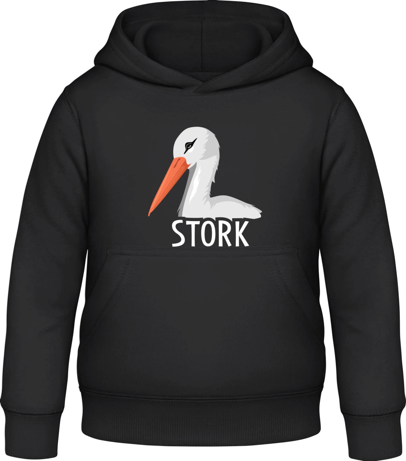 Stork Illustration - Black Awdis Hoodie Kids - Front