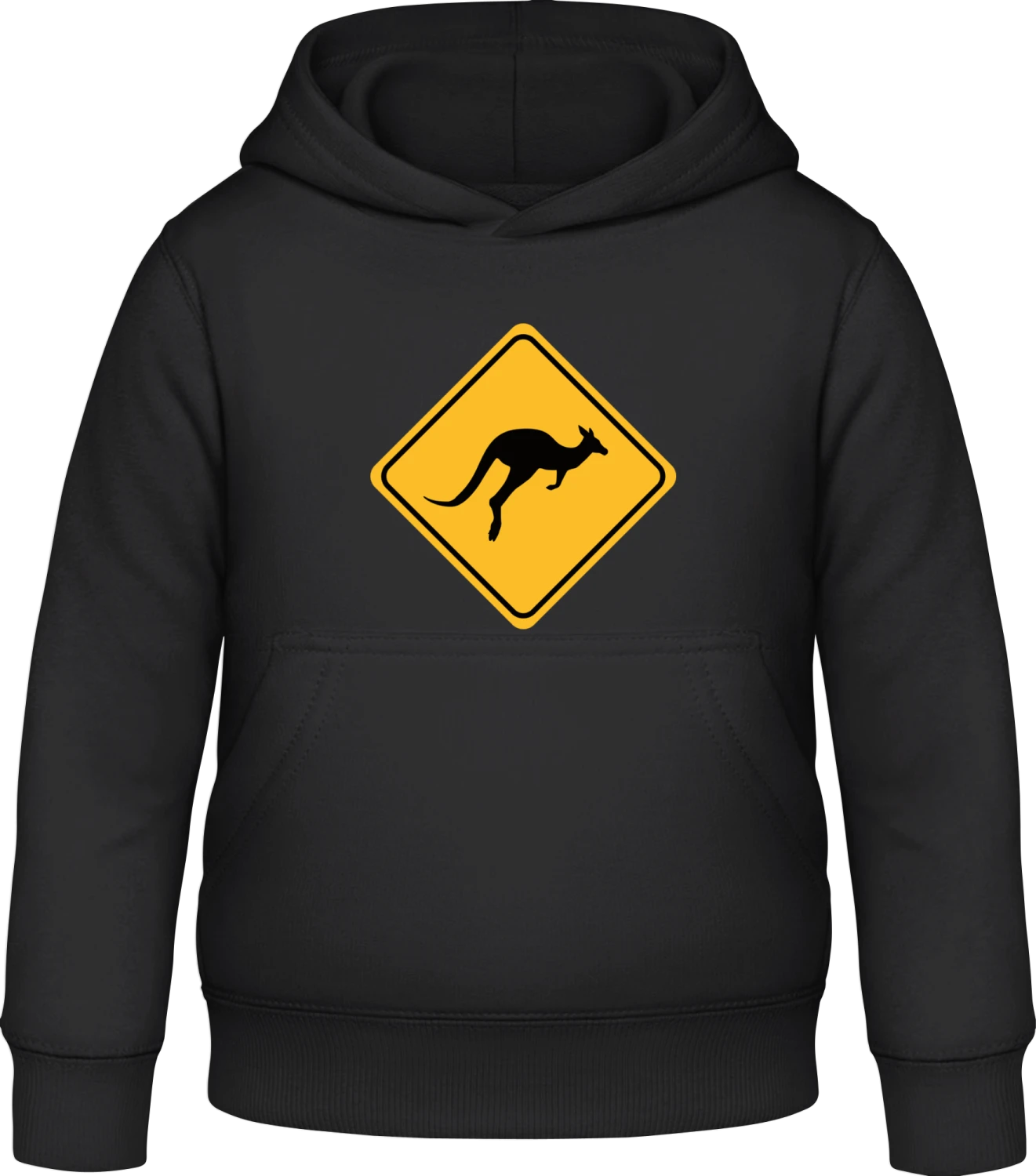 Kangaroo Warning Sign - Black Awdis Hoodie Kids - Front