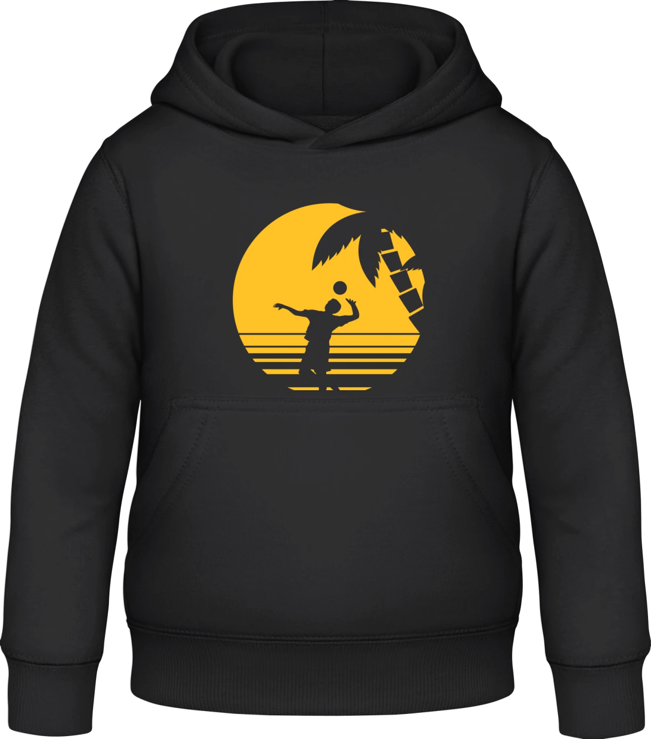 Beach Volleyball Sunset  - Black Awdis Hoodie Kids - Front