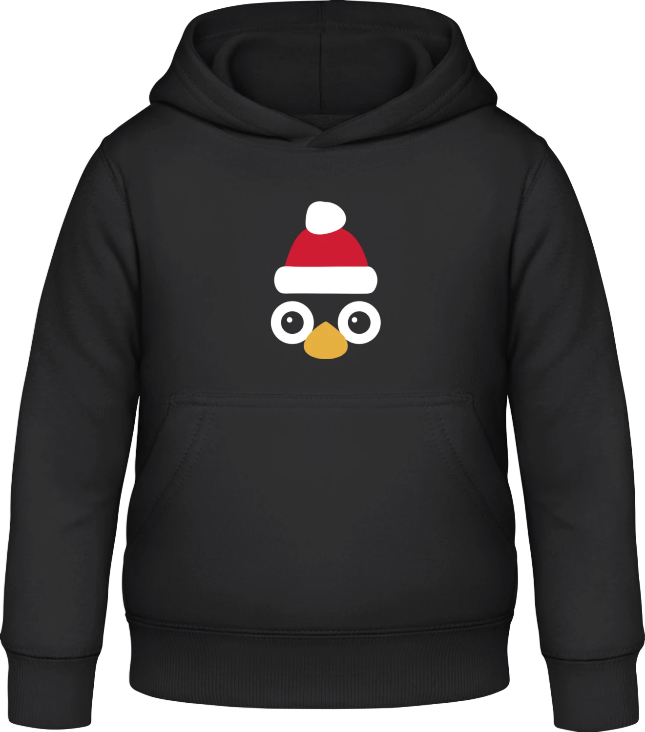 Christmas Penguin Head - Black Awdis Hoodie Kids - Front